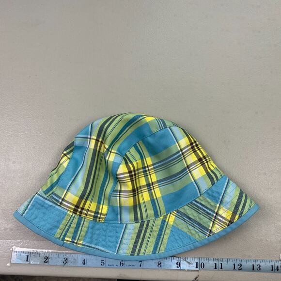 The North Face Reversible Bucket Hat Girls One Size Blue Yellow Plaid UPF30 Sun - Picture 6 of 7